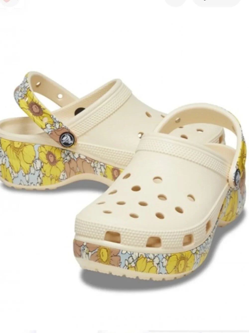Crocs Mega Crush Clog Size 8 Womens Vanilla Multi Retro Floral Yellow Platform